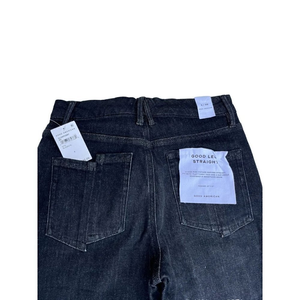 Good American Black Denim Good Legs Straight Cashmere Jeans - Picture 9 of 16